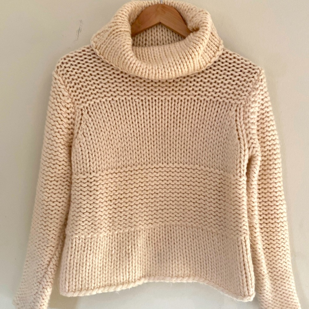 Kate Hill wool blend ivory cream chunky turtleneck Sz L